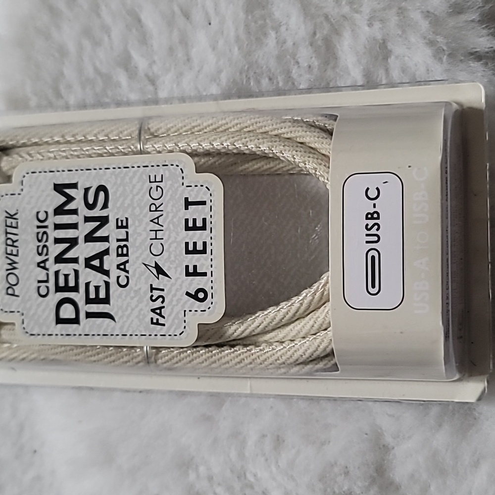 Powertek Cream Denim Jeans 6 Ft Fast USB Cable Charger